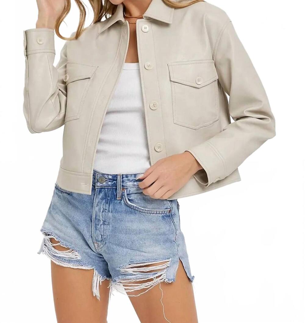 NEW SWEET LOVELY BY JEN carolina faux leather shacket in oyster